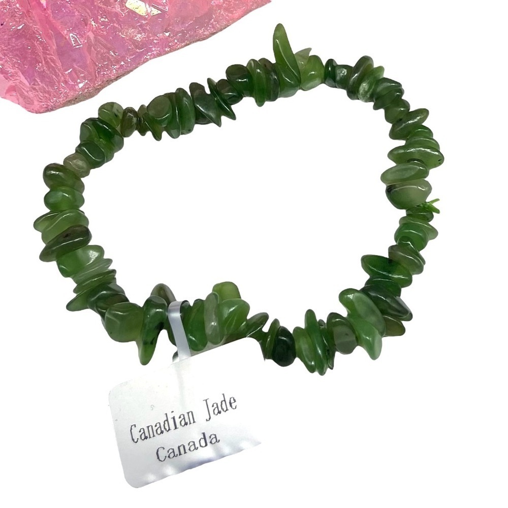 Nephrite Jade Beaded Stretch Bracelet Natural Stone Chip Beads Chips Green Boho - Picture 5 of 6